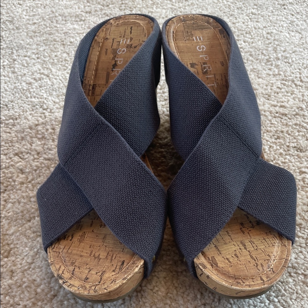 Esprit Women's Blue Gray Cross-Strap wedge sandals